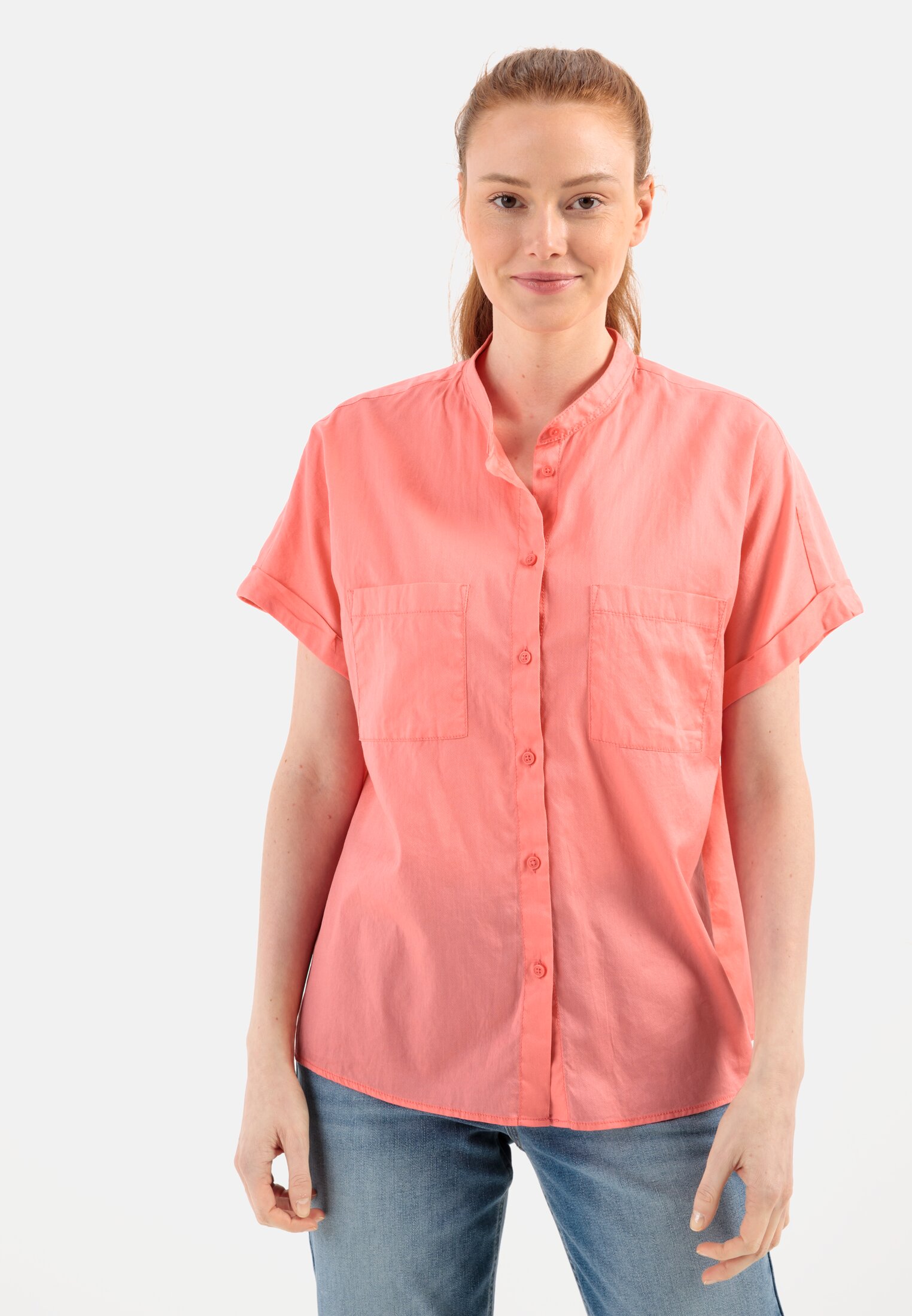 Camel Active Cotton Blouse with stand-up collar