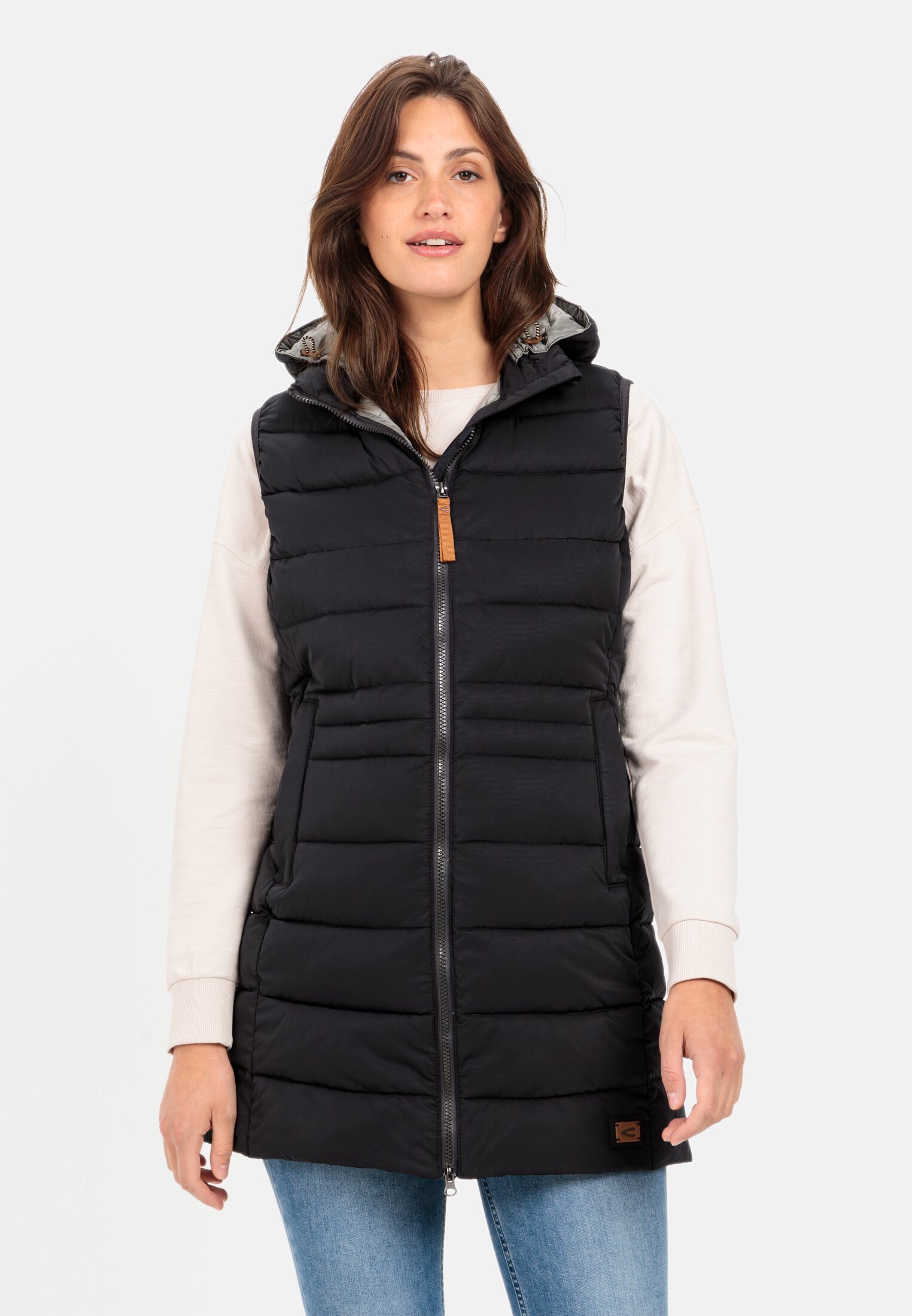 Camel Active Long quilted waistcoat with detachable hood