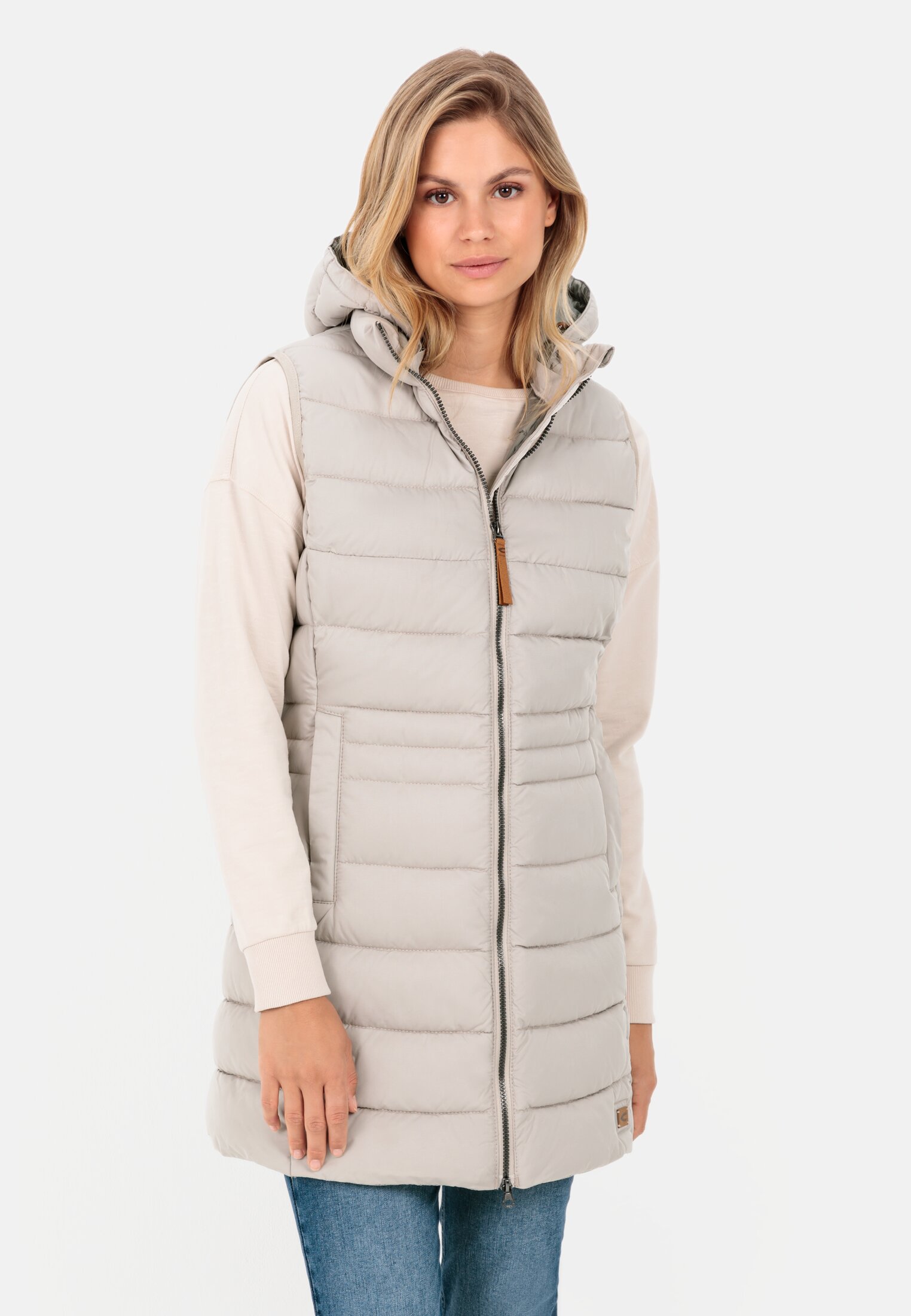 Camel Active Long quilted waistcoat with detachable hood