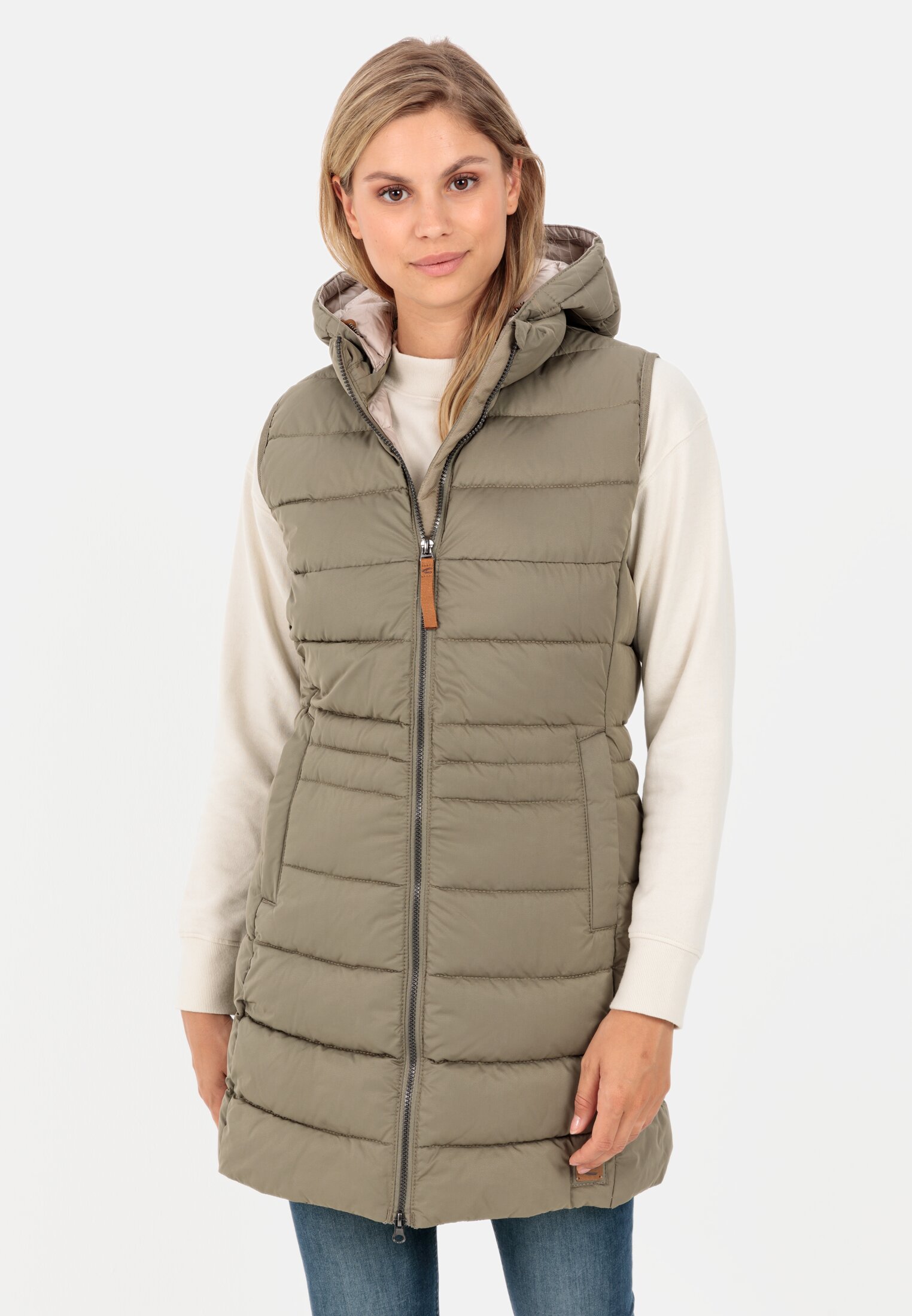 Camel Active Long quilted waistcoat with detachable hood