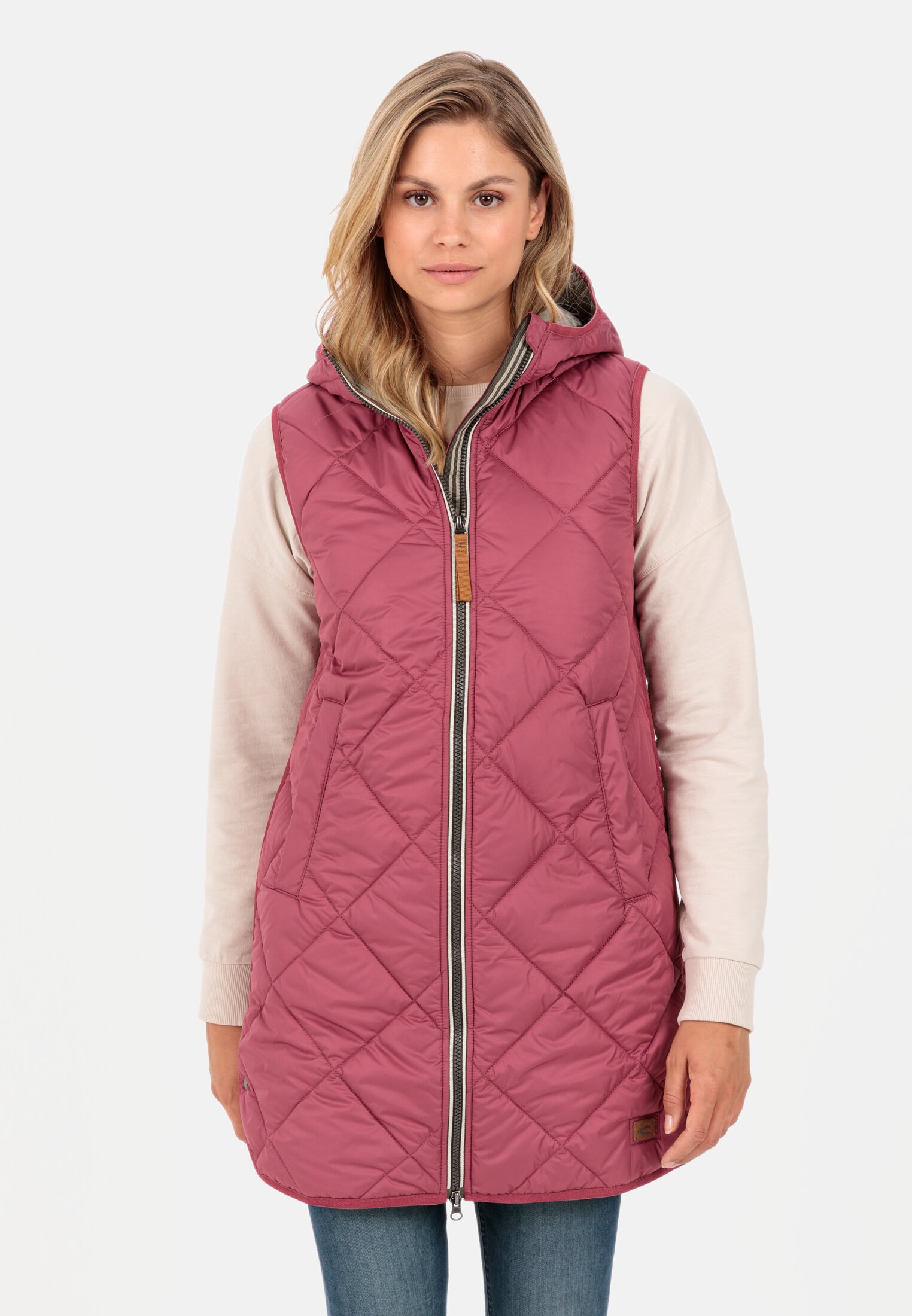 Camel Active Long waistcoat with hood made from recycled polyester