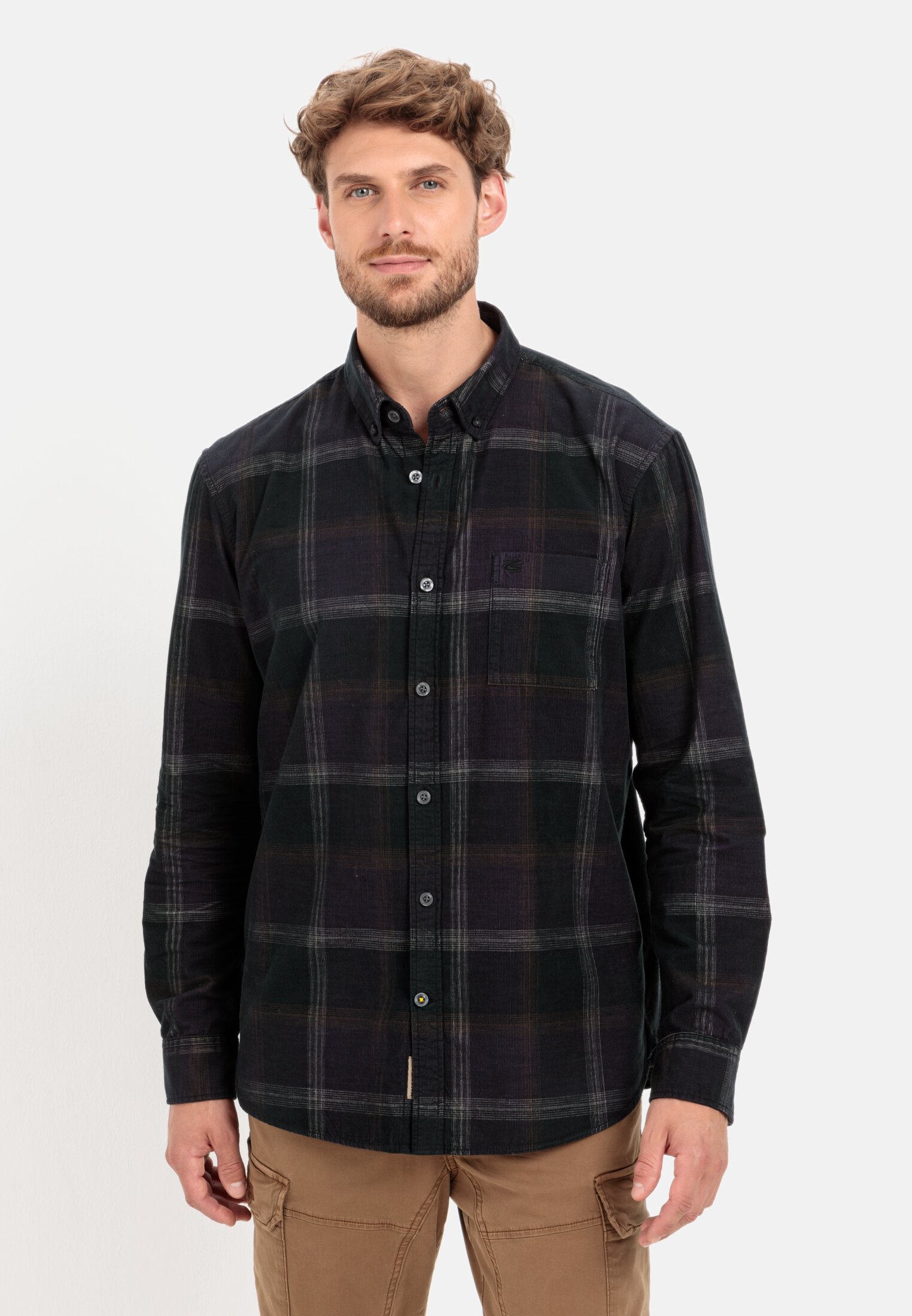 Camel Active Check shirt in broken cotton corduroy