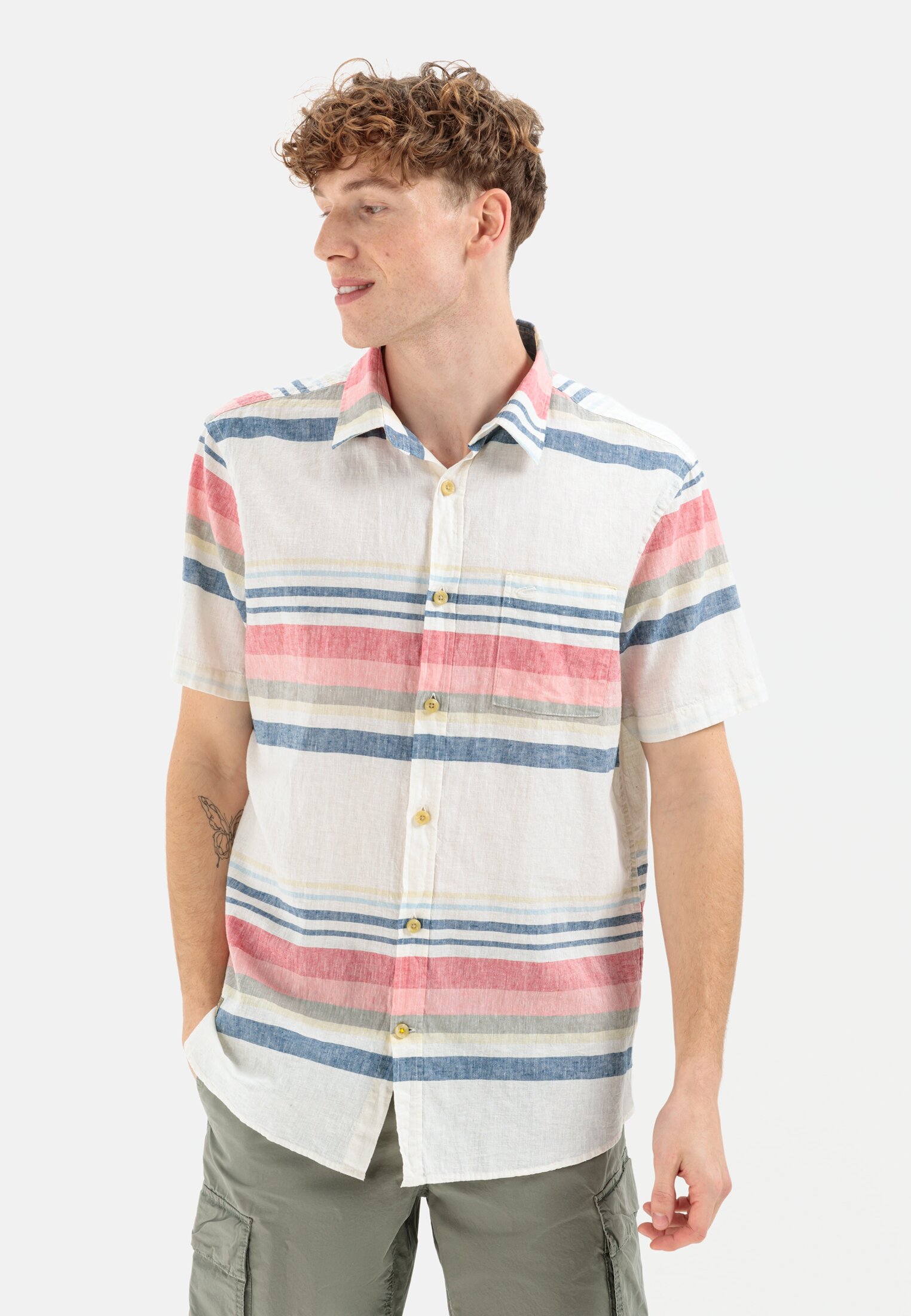 Camel Active Striped shirt in a linen-cotton mix