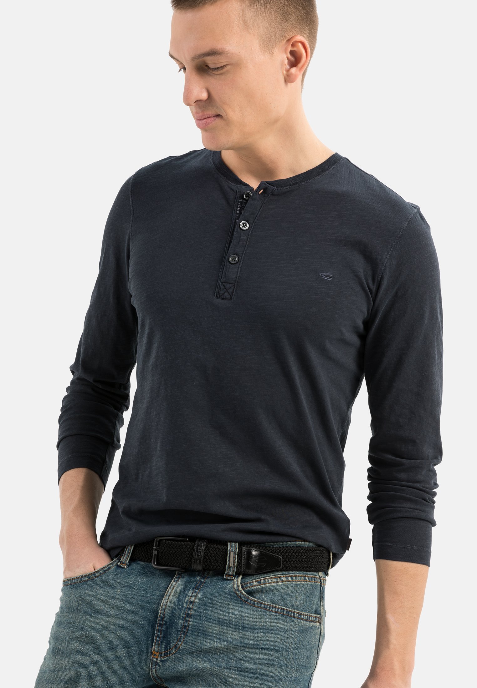 Camel Active Lightweight long-sleeved shirt with henley collar in pure organic cotton