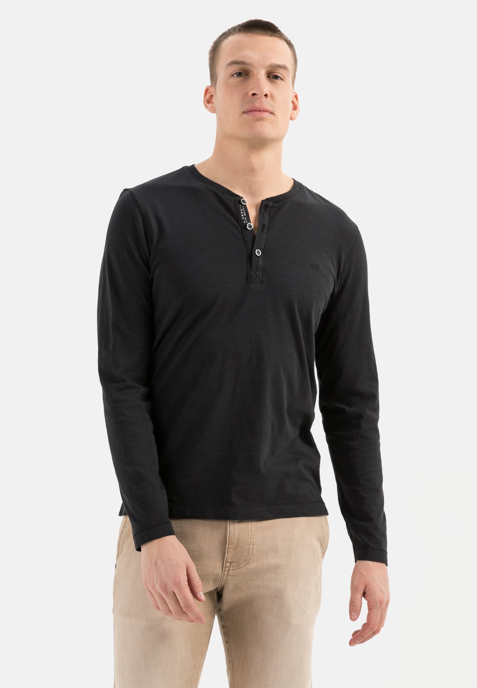 Camel Active Lightweight long-sleeved shirt with henley collar in pure organic cotton