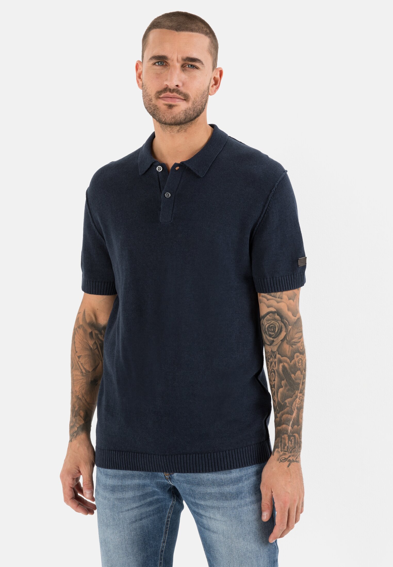 Camel Active Knitted polo shirt in a linen cotton mix