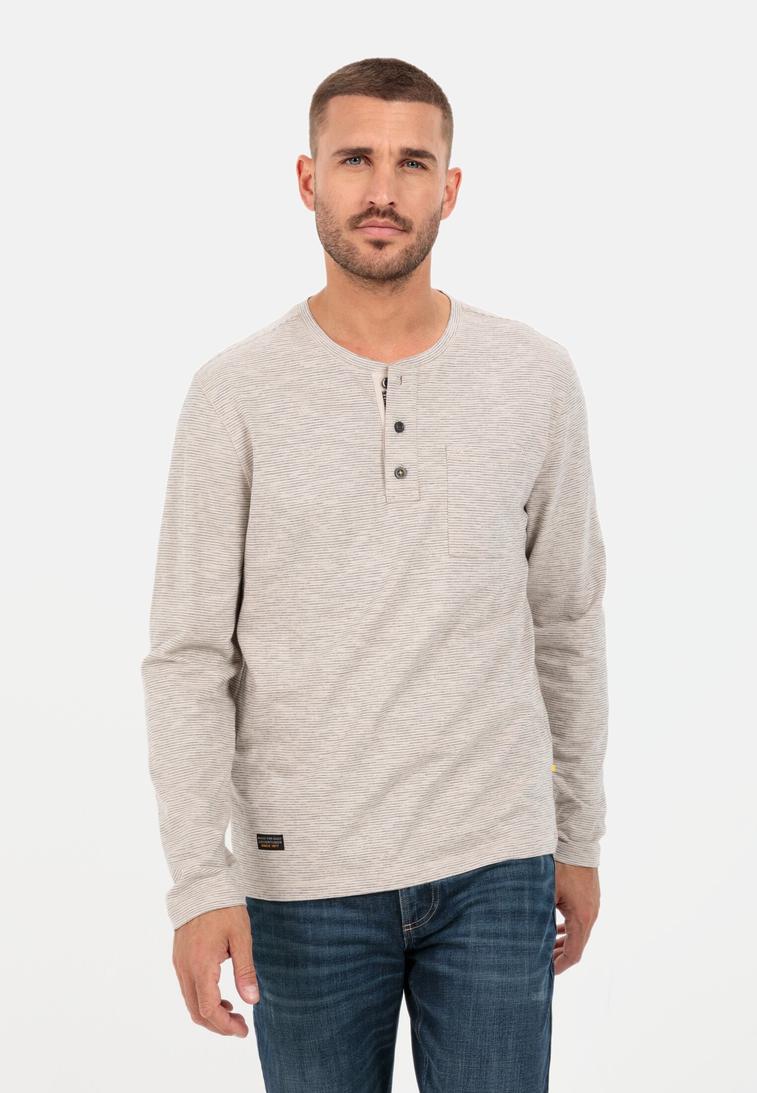 Camel Active Long sleeve henley shirt with fineliner stripes