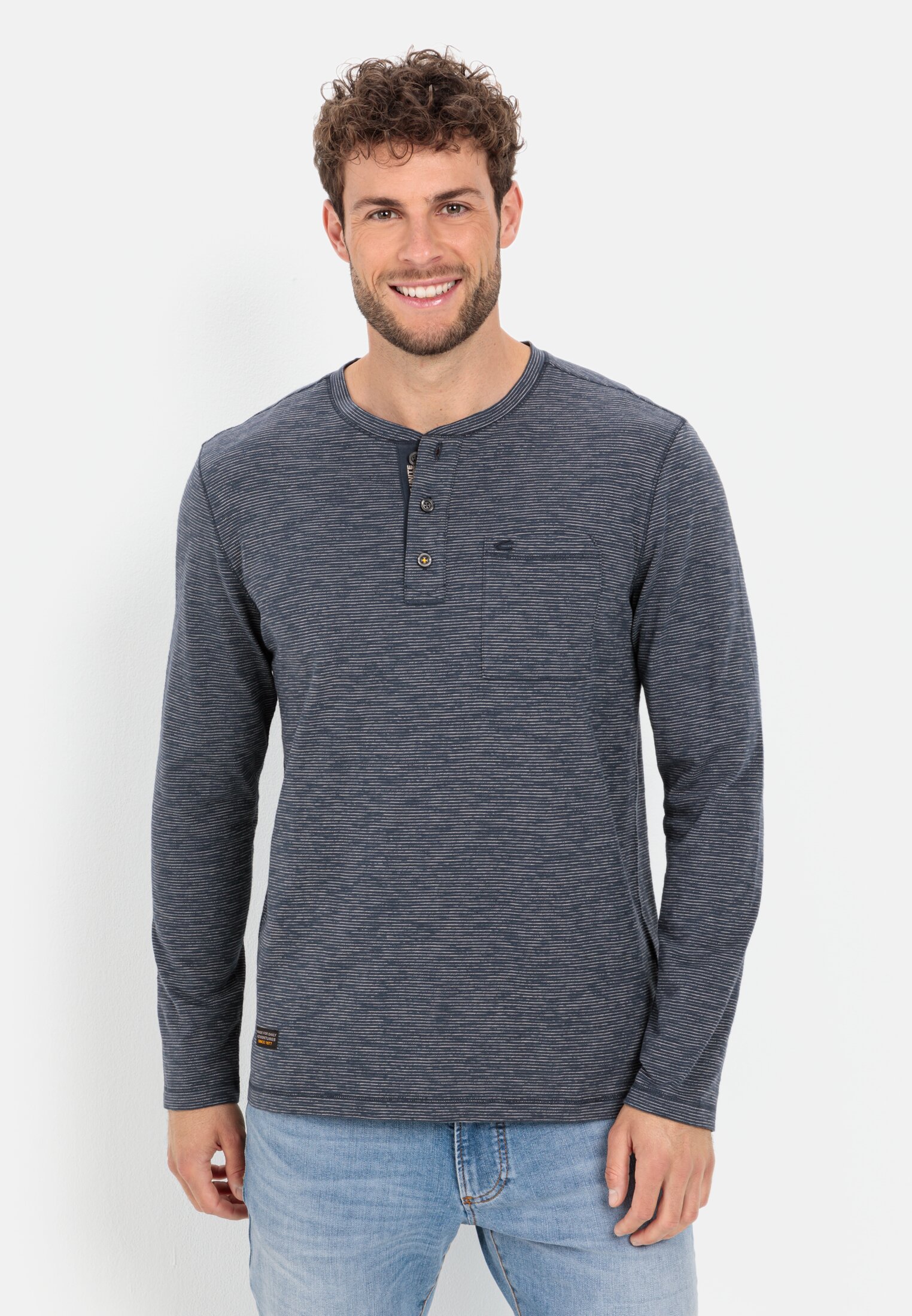 Camel Active Long sleeve henley shirt with fineliner stripes