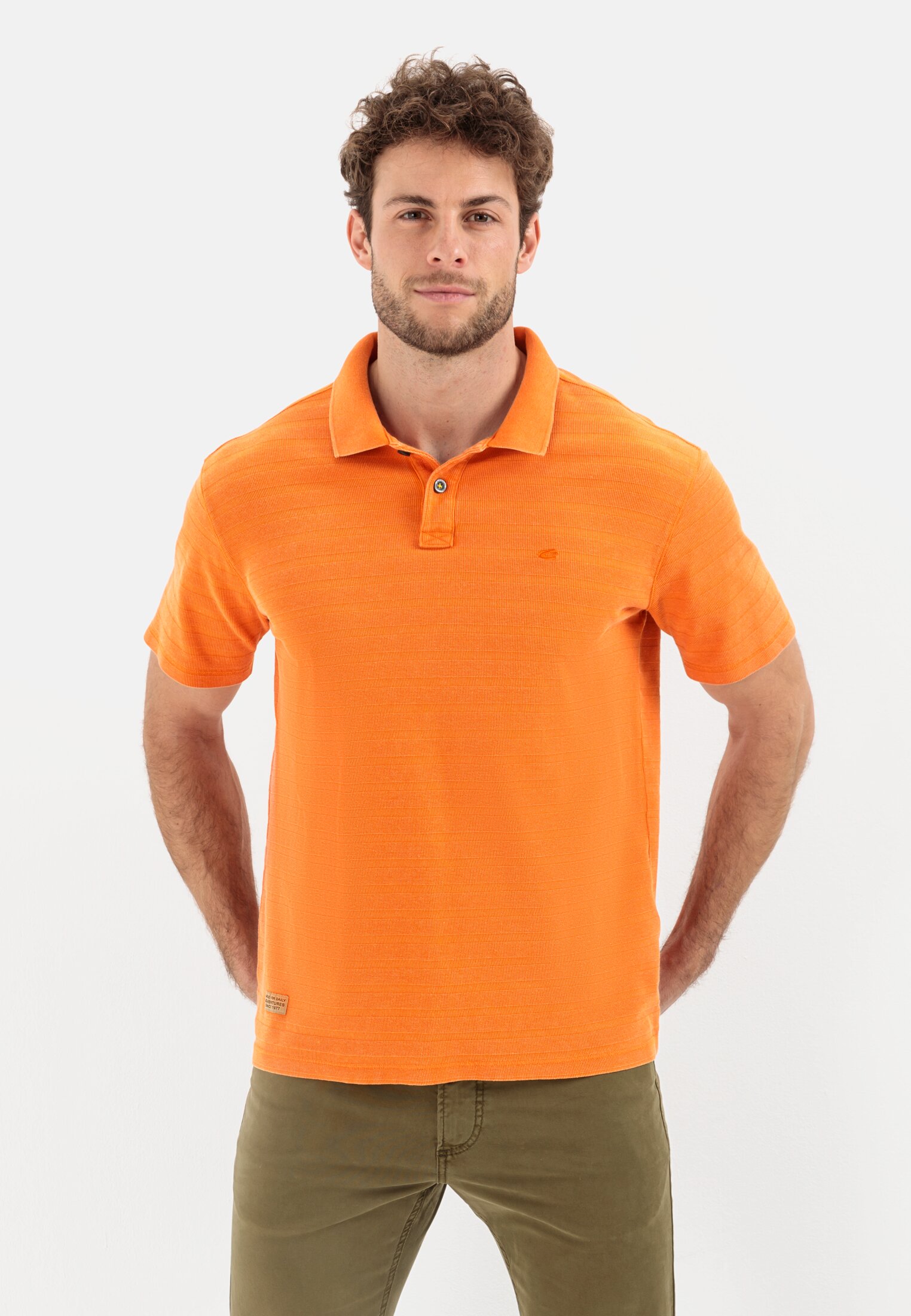 Camel Active Short sleeve polo shirt in a tonal stripe pattern