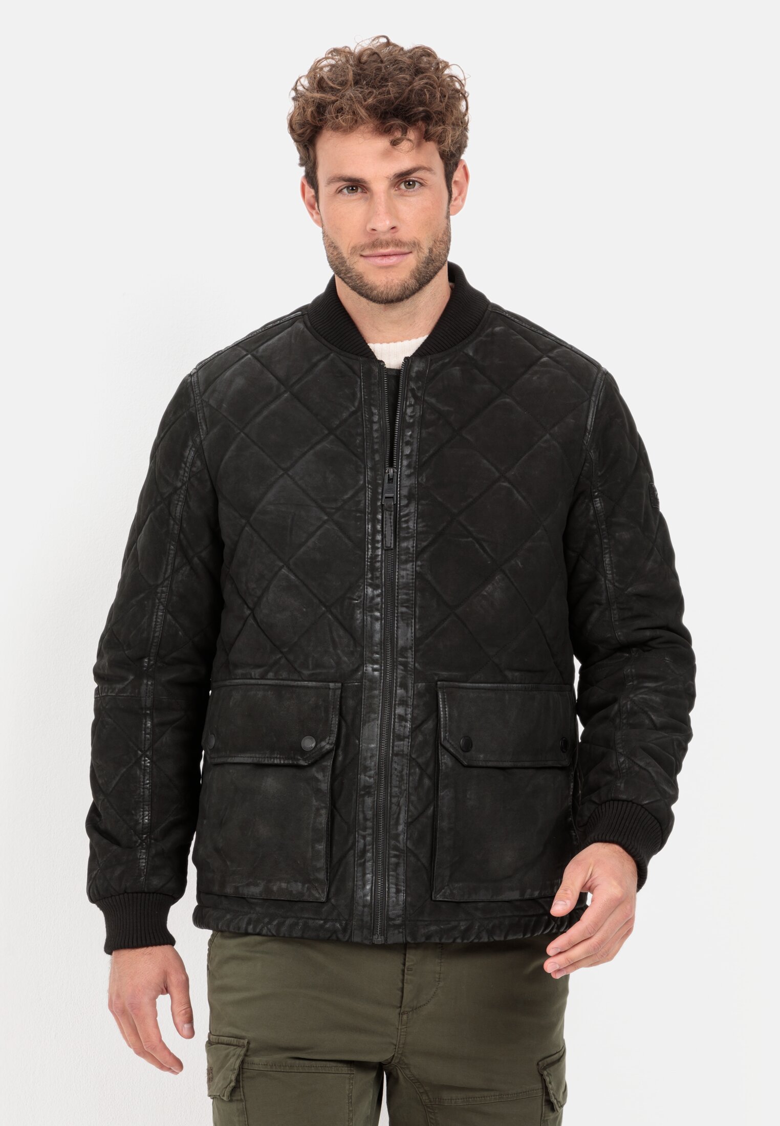 Camel Active Leather quilted jacket with knitted collar