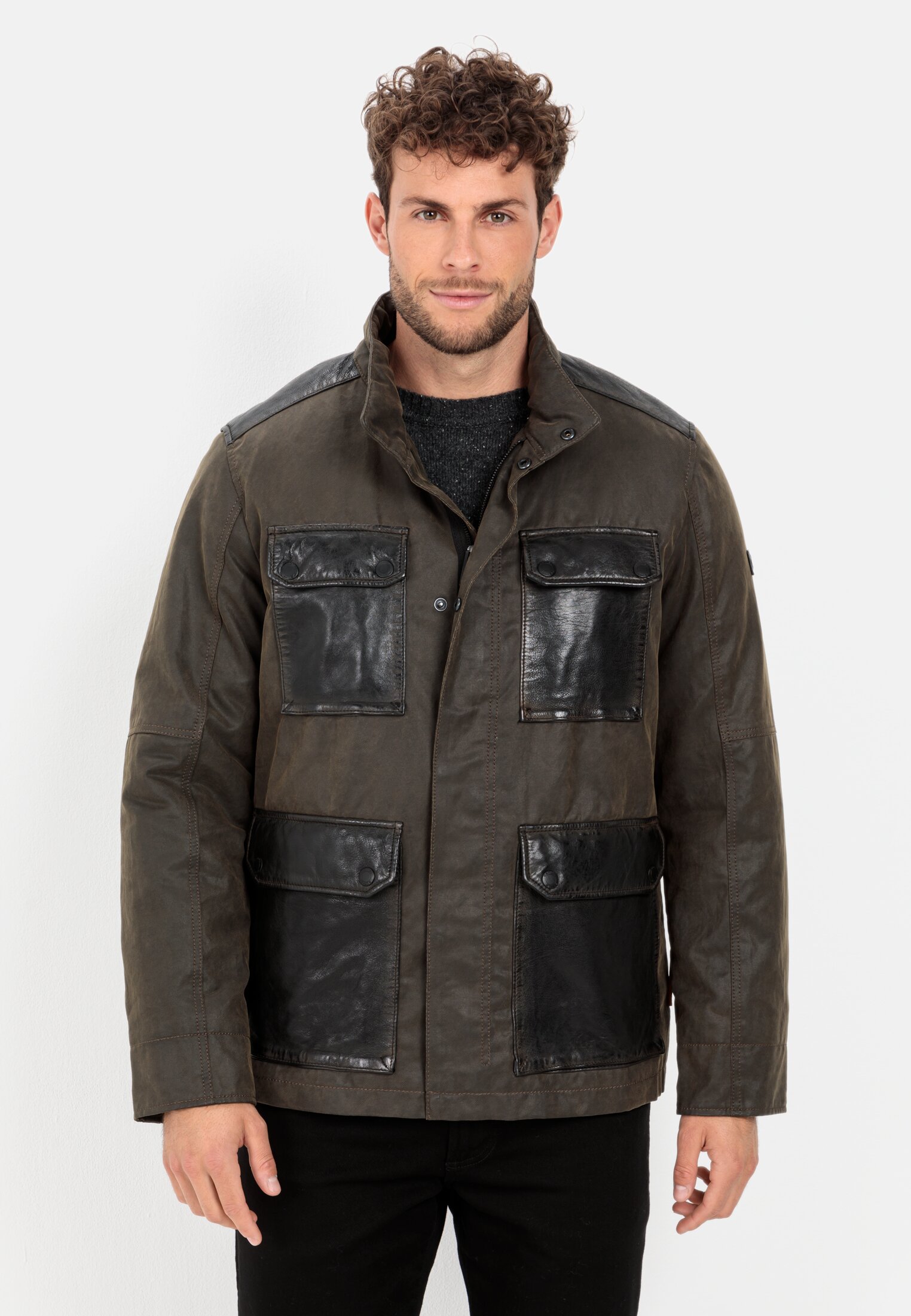 Camel Active Leather blouson with material contrast