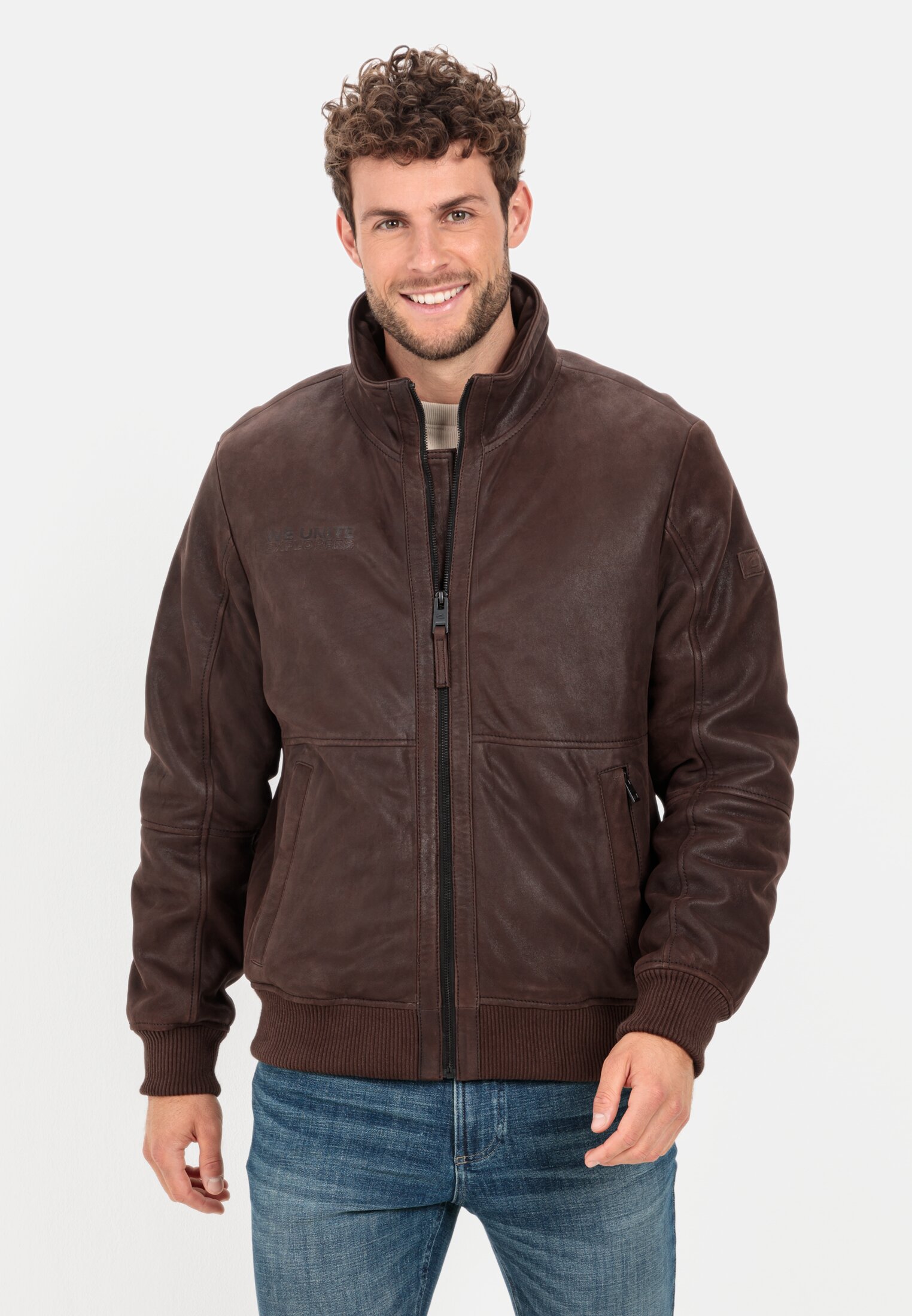 Camel Active Lined leather jacket made of genuine leather