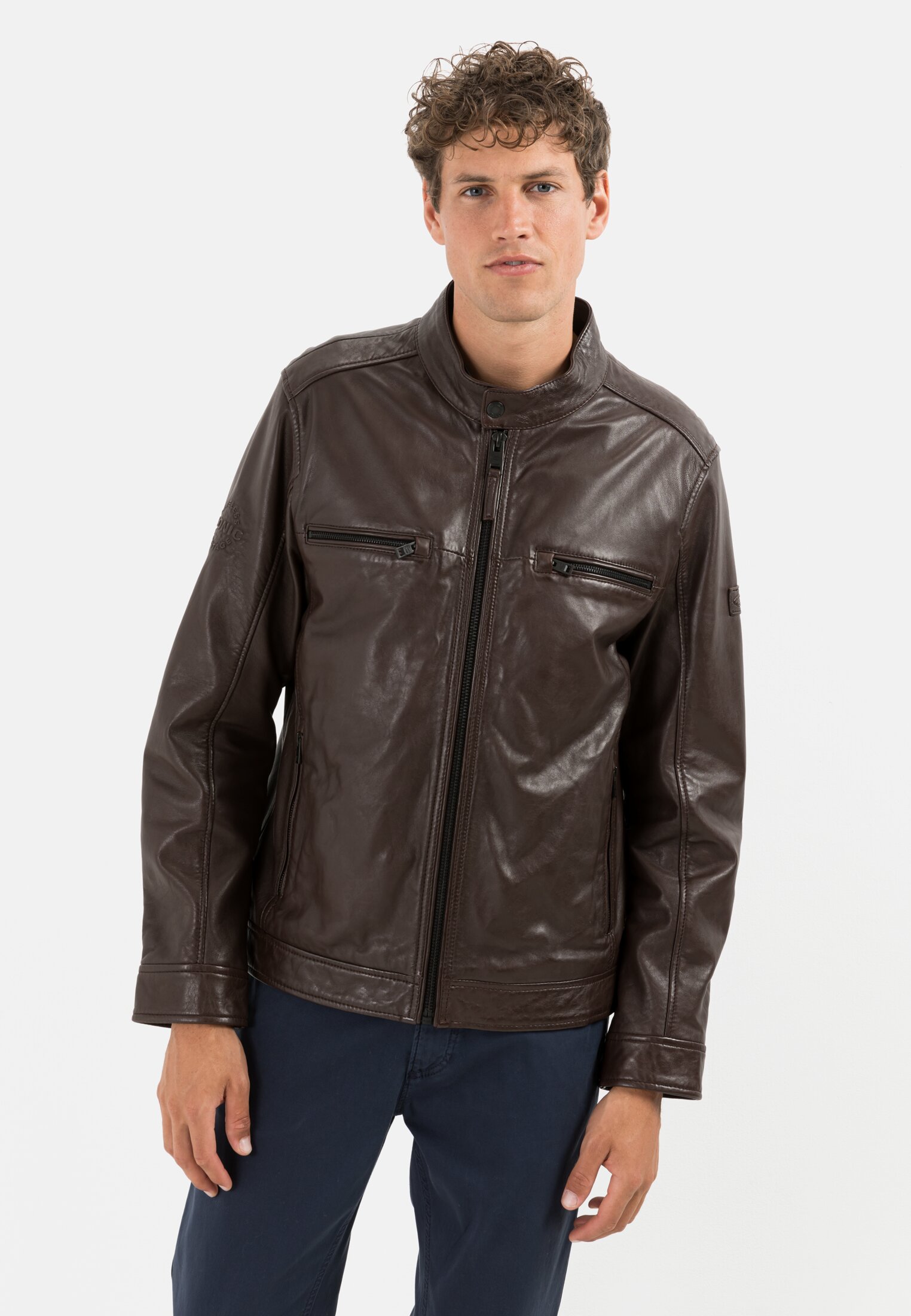 Camel Active Leather blouson with stand-up collar