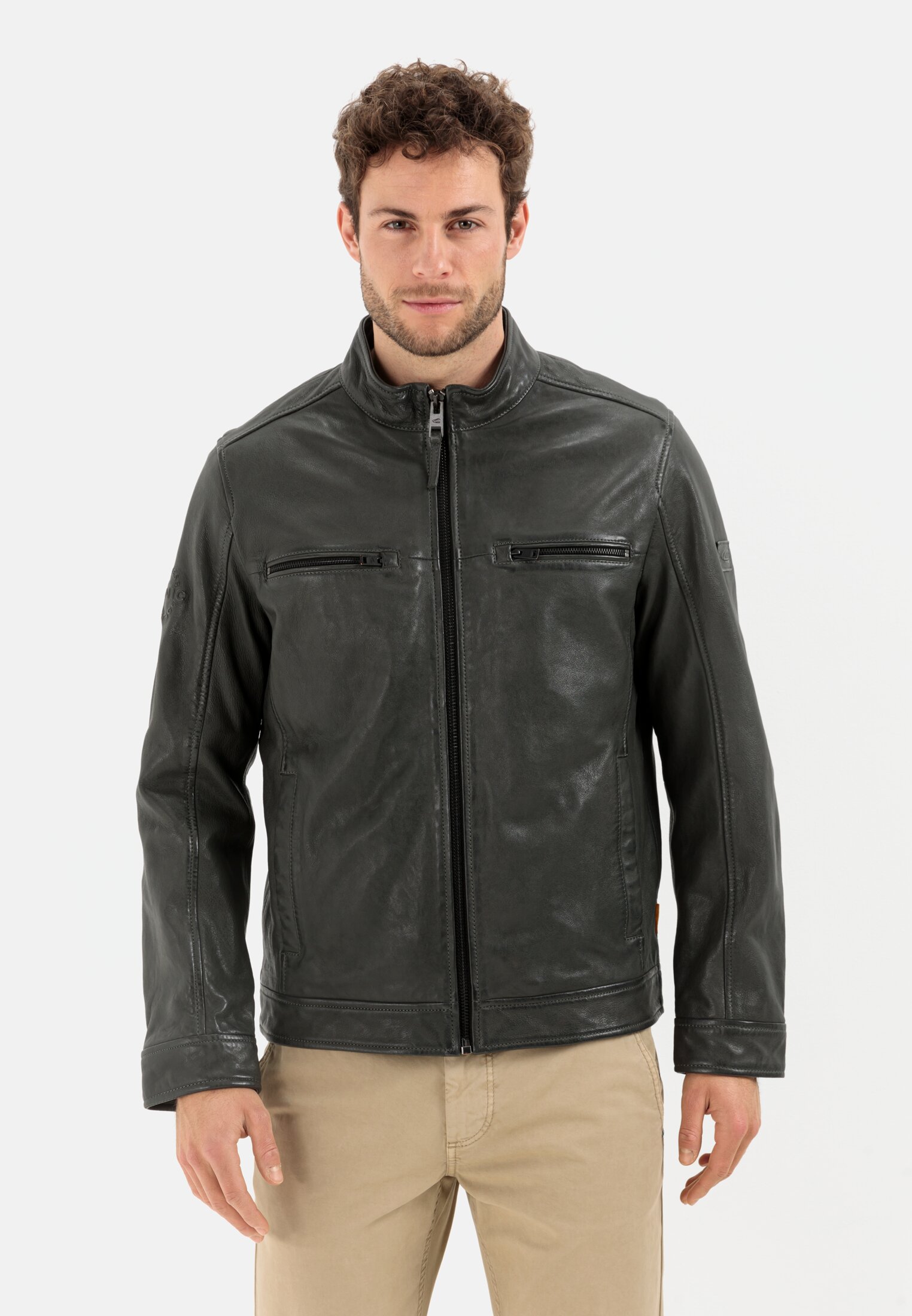 Camel Active Leather blouson with stand-up collar