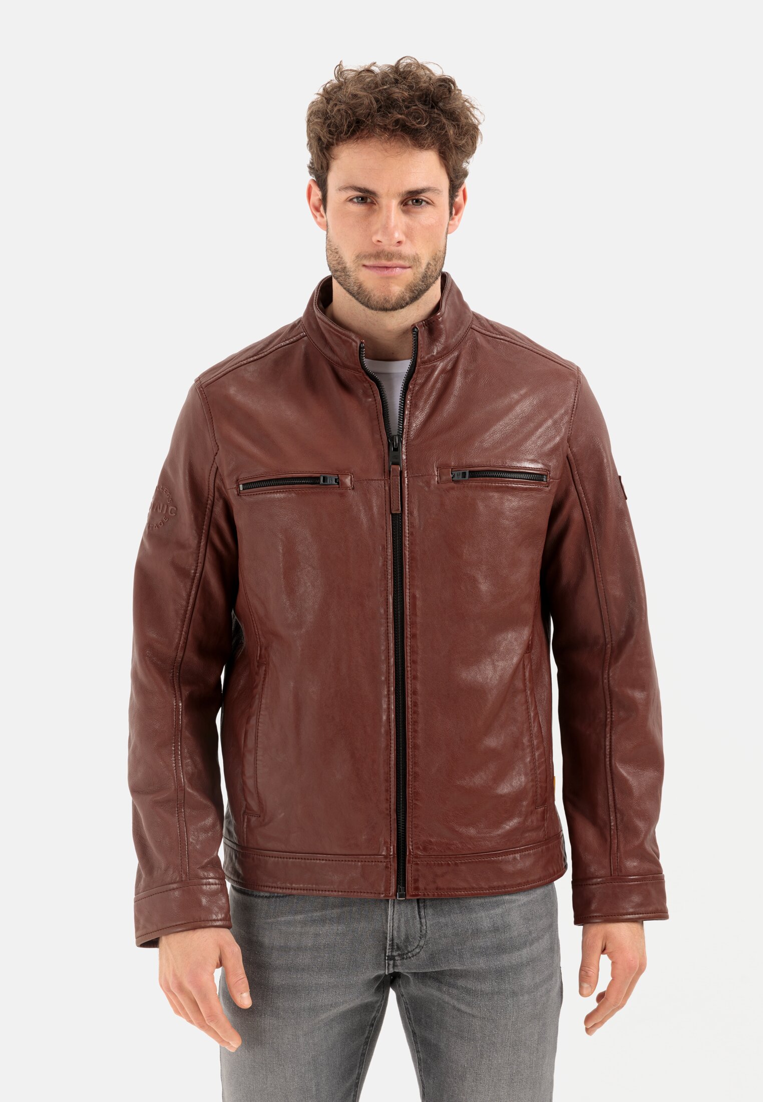 Camel Active Leather blouson with stand-up collar