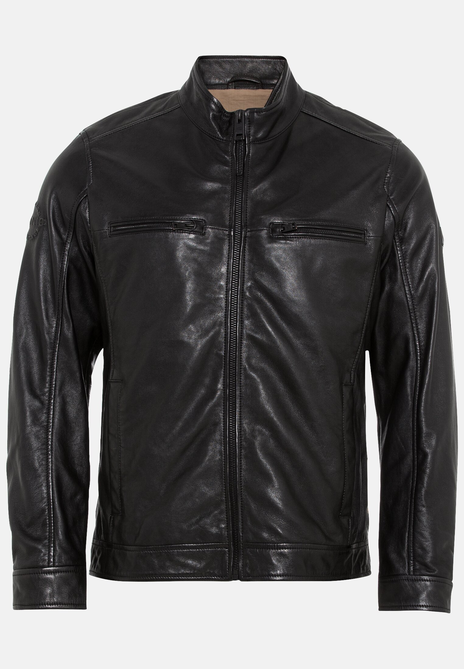 Camel Active Biker leather jacket with stand-up collar