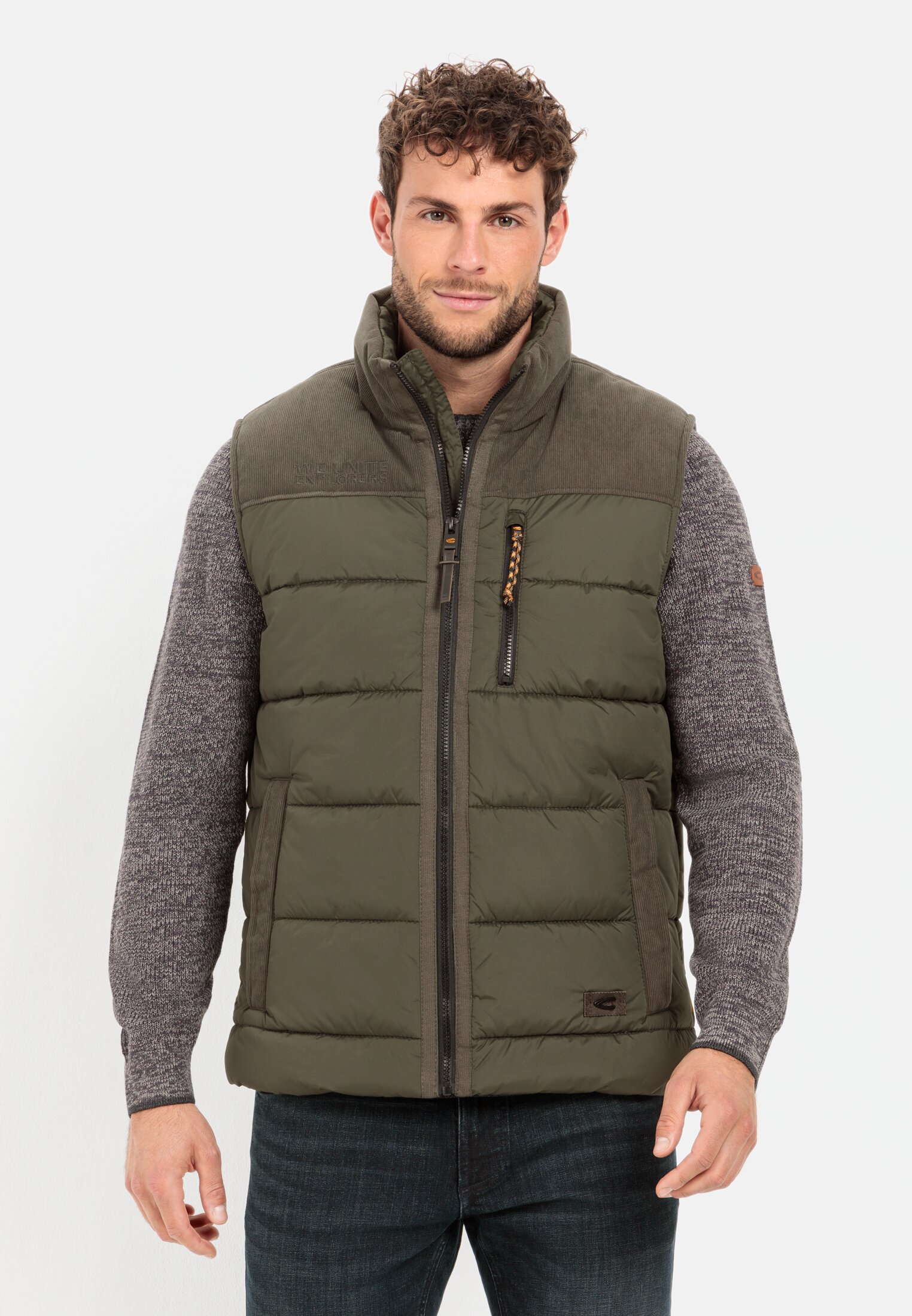 Camel Active Outdoor waistcoat with stand-up collar and corduroy trim